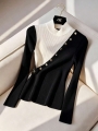 Franclia Women\\\'s Contrast Color Button Decor 2 In 1 Knit Top | Lotusrite.com