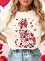 Valentine\\\'s Day Cat; Valentine\\\'s Day Ladies T-Shirt; Heart-Shaped Love Cat Print; Valentine\\\'s Day; Cat Lover;Upid Cat;