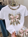 Franclia Women\\\'s Leopard Print Bow Decor Round Neck T-Shirt | Lotusrite.com