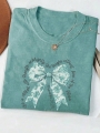 INAWLY Women\\\'s Slogan & Bow Print Loose Round Neck Short Sleeve Casual T-Shirt | Lotusrite.com