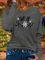Women\\\'s Christmas Snowflake Pattern T-Shirt, Long Sleeve Round Neck Casual Top, 100% Polyester Knit Fabric, Autumn Winter Reg