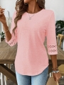 EMERY ROSE 1pc Women\\\'S Solid Color Round Neck 3/4 Sleeve Casual Loose T-Shirt, Autumn Graphic Tees Women Tops | Lotusrite.com