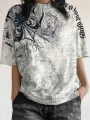 Women's Fashionable Y2K Gothic Style Graphic Print Solid Color Crew Neck Short Sleeve T-Shirt Casual Spring