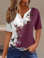 Casual Fashion Formal Button Short Sleeve Printed V-Neck Women's T-Shirt Summer Vacation