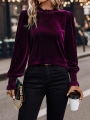 EMERY ROSE Elegant Solid Color Puff Sleeve Blouse For Commuting, Autumn | Lotusrite.com