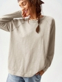Bohemela Vacation Solid Color Knit Crew Neck Raglan Long Sleeve Loose Fit Long Women T-Shirt | Lotusrite.com