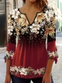 Women\\\'s V-Neck Floral Print A-Line T-Shirt With 3/4 Sleeves Casual Vacation | Lotusrite.com