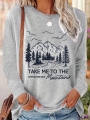 EMERY ROSE Women\\\'s Slogan & Mountain Print Round Neck Loose Fit Long Sleeve Casual T-Shirt | Lotusrite.com