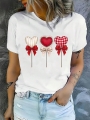 INAWLY Women Casual T-Shirt, Comic Heart Pattern For Valentine\\\'s Day | Lotusrite.com
