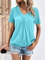 LUNE Women\\\'s Solid Color V-Neck Short Sleeve Summer T-Shirt | Lotusrite.com