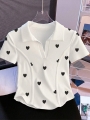Resyla Women\\\'s Heart Print Polo Collar Short Sleeve Casual Versatile T-Shirt | Lotusrite.com