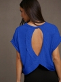 Essnce Women Solid Color Round Neck Backless Batwing Sleeve Casual Daily Short Sleeve T-Shirt | Lotusrite.com