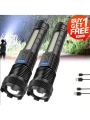 Buy 1 Get 1 Free, Total Of 2pcs High Lumens Rechargeable Led Battery Powered With 6 Modes Multifunctional Flashlights, Cob Side