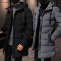 Men Jacket Casual Fashion Mid Length Trendy Jacket Warm and Windproof High Value Motorcycle Hooded Cotton Padded Jacket|Parkas|