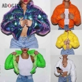 Adogirl Winter Down Jacket Women 2020 Neon Color Cropped Puffer Jacket Parka Outwear Thick Bubble Coat Fashion Streetwear 2020|P
