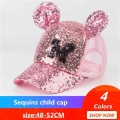 girls Sequins Ear Hats Kids Snapback Mesh Baseball Cap With Ears Funny Hats Spring Summer Hip Hop Boy Hats Caps