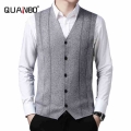 QUANBO 2020 Autumn Winter Men's Top Quality Sheep Wool V Neck Sweater Vest Fashion Casual Thin Solid Color Sleeveless Vest|
