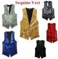 2018 New Fashion Leisure Men Vests suits slim Sequins gold red black White gray Dj stage men Sequins Vests free shipping|fashio