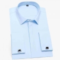 Men's Classic French Cuffs Hidden Buttons Dress Shirt Pocketless Standard fit Formal Business Long Sleeve Plain Office Shirt