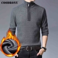 COODRONY Men Clothes Winter New Arrival Casual Soft Knitted Cotton Liner Thick Warm Zipper Turtleneck Sweater Pullover Men C2003
