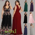 Ever Pretty Plus Size Evening Dresses Long Elegant V neck Chiffon A line Sleeveless Sexy Burgundy Party Dress robe soiree 2020|E