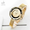 Shengke Fashion Luxury Ladies Watch Prism Fac Gold Steel Mesh Quartz Women Watches Top Brand Clock Relogio Feminino