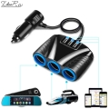 Xhaor 3.1a 12v Car Charger 3 In 1 Cigarette Lighter Splitter Power Adapter Usb Car-charger Socket For Iphone Ipad Phone Dvr Gps