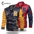 2021 Brand Fashion Winter Leather Jacket Men Casual Stand Collar Bomber Coat Windbreaker Jacket Retro Baseball Motorcycle Coats|