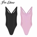 Feeshow Mens Thong Leotard Bodysuit Male One Piece Sissy Lingerie High Cut Body Suit Justocorps Homme Swimsuit Underwear Shapers
