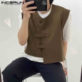 2021 Fashion Men Vests Irregular Button Up Streetwear Sleeveless Casual Personality Waistcoats Solid Color Men Coats 5XL INCERUN