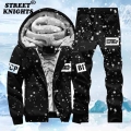 New Fleece Men Winter Set Fashion Casual Tracksuit Thick Sweatshirt+Pants Sportswear Suit Men Winter Warm Hooded Outerwear Suit|