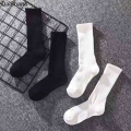 1Pair High Quality Black White Pure Color Cotton Unisex Sock Office Sport Business Anti Bacterial Deodorant Men Long Socks Meias