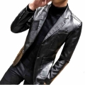 Winter Thicken Men's PU Faux Leather Jacket Fashion Slim Fit New Leather Suit Men Business Casual Leather Jacket Black Coat