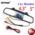 Hippcron Hd Video Auto Parking Monitor Car Rearview Mirror Monitor 4.3 Or 5 Inch Car Rearview Mirror Monitor With Retail Boxfree