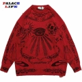Oversized Sweater Men Women Harajuku Skull Graffiti Retro Vintage Knitted Sweater Unisex Cotton Pullover 2021 Autumn And Winter|