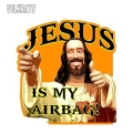 Volkrays Funny Car Sticker Jesus Is My Airbag Vinyl Waterproof Sunscreen Creative Decals Decoration Accessories,13cm*12cm - Car