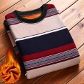 Men Fleece Sweater New Autumn Winter Fashion Stripe Warm Pullover Male Gold Velvet Thicken Sweater Winter O Neck Knitwear|Pullov