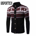 Christmas Cardigan Sweater Men Fashion Autumn Winter Warm Printed Single breasted Knit Cardigan Casual Stand Collar Mens Sweater