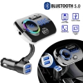 Car Fm Transmitter Bluetooth-compatible 5.0 Fm Modulator Usb Car Charger Kit Hands-free Calling Music Player Night Led Light - C