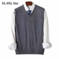 8XL 7XL 6XL Knit Vest Men's Loose V neck Sleeveless Sweater Solid color Business Casual Autumn Winter pullover All Match Clo