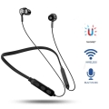 Hifi Handsfree Bluetooth 4.2 Wireless Sports Earphone Stereo Subwoofer Hanging Neck Hanging Metal Magnetic In Ear Headphone - Bl