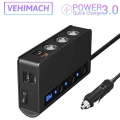 4 Ports Usb Car Charger Qc 3.0 Quick Charge 3-socket Cigarette Lighter Splitter 12v/24v 180w Power Adapter Independent Switch -