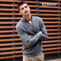 KUEGOU 100% Cotton Autumn Winter Clothing Men‘s sweater Semi high Collar fashion Semi placket Turtleneck Top Plus Size AZ 32007|