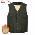 Winter Fleece Multi Pockets Men Vest Thick Warm Sleeveless Jacket Loose Photography Waistcoat Plus Large Size 7XL Mens Clothing|