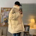 PR Fleece Thicken Letter Graphic Parka Men Winter Coat Oversize Stand Parkas Korean Style Male Coat Warm Casual Jackets For Men|