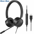 New Bee USB Headset with Microphone for PC 3.5mm Business Headsets with Mic Mute Noise Cancelling for Call Center Headphones|Hea