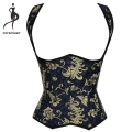 Spiral Steel Boned Posture Corrector Waist Trainer Cincher Shaper Halter Neck Underbust Corset Vest Shapewear With G String 826#