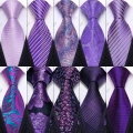 Purple Plaid Men Wedding Tie Silk Necktie For Men Gifts Handkerchief Cufflink Tie Set Barry.Wang Fashion Accessories FA 0457|Men