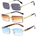 Retro Rectangular Sunglasses Frameless Transparent Square Rimless Eyewear for Women Men Vintage Cutting Lens Eyeglasses|Motorcyc