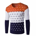 2021 Spring Autumn Men's Patchwork Sweater Cotton Thin Slim V neck Pullover Simple Warmer Comfortable Outware Clothing Low P
